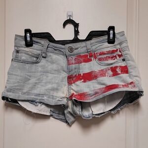 Chiqle Denim Architect American Flag Red/White Jean Shorts
